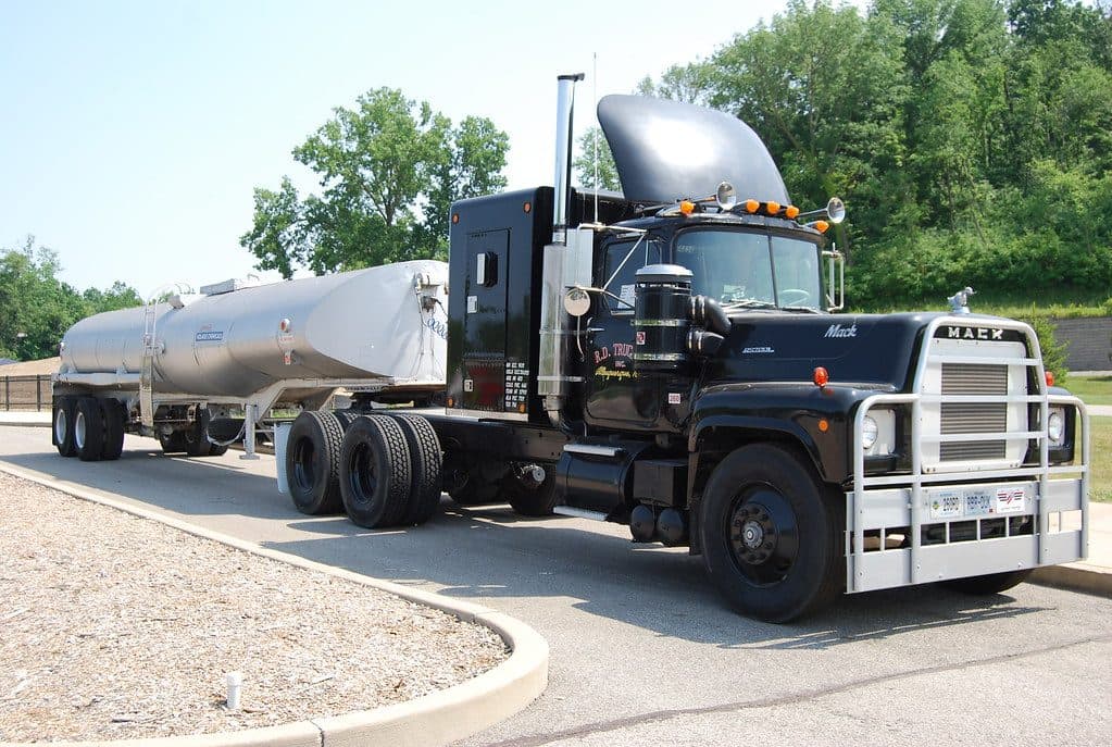 Mack tractor with a tanker trailer